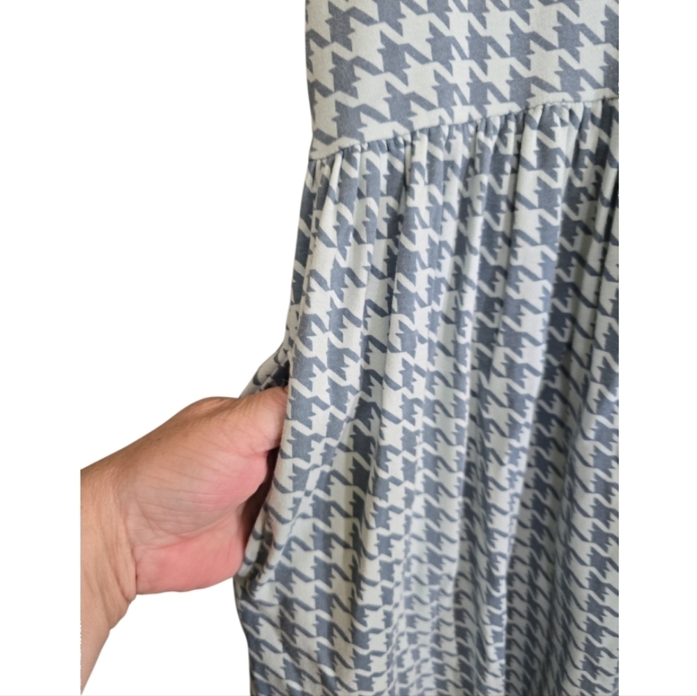 Kate Quinn Blue Houndstooth 100% Organic Cotton Midi Dress With Pockets XL - Picture 3 of 6